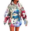 Ladies' Christmas Printed Bow Long Sleeved Loose Fitting Headband With Rope Hooded Sweatshirt Top