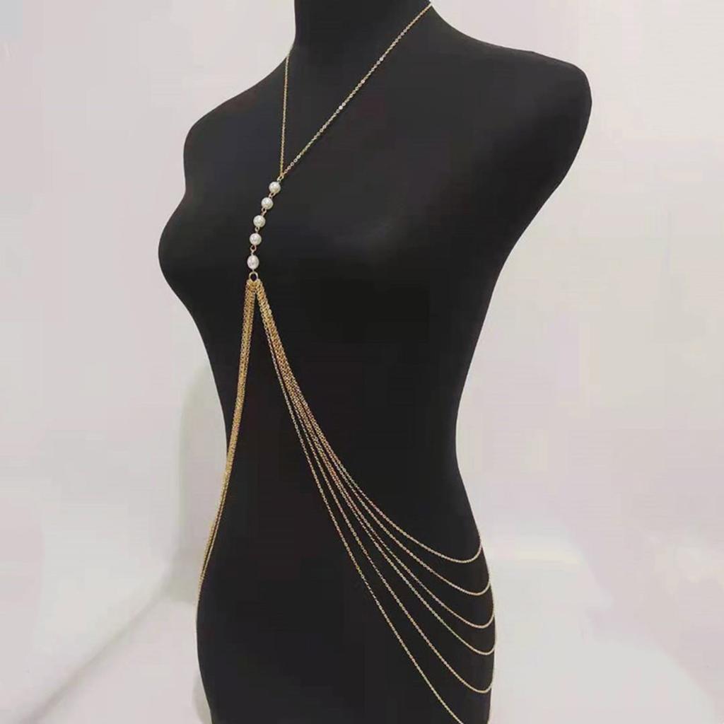 Fringed Pearl Chest Chain for Party Adult Women Shoulder Chain Necklace Eye Catching Body Chain Beach Party Body Jewelry