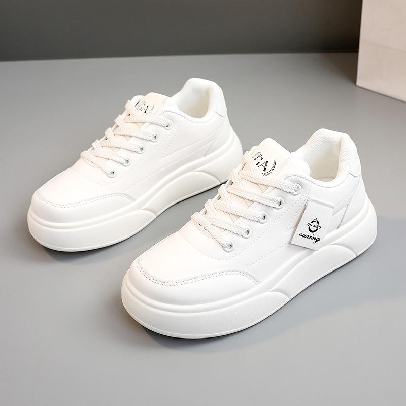 

[Customized] SH501 new 2025 spring and summer solid color thick-soled heightening women s shoes sports women s shoes round head leather surface 35