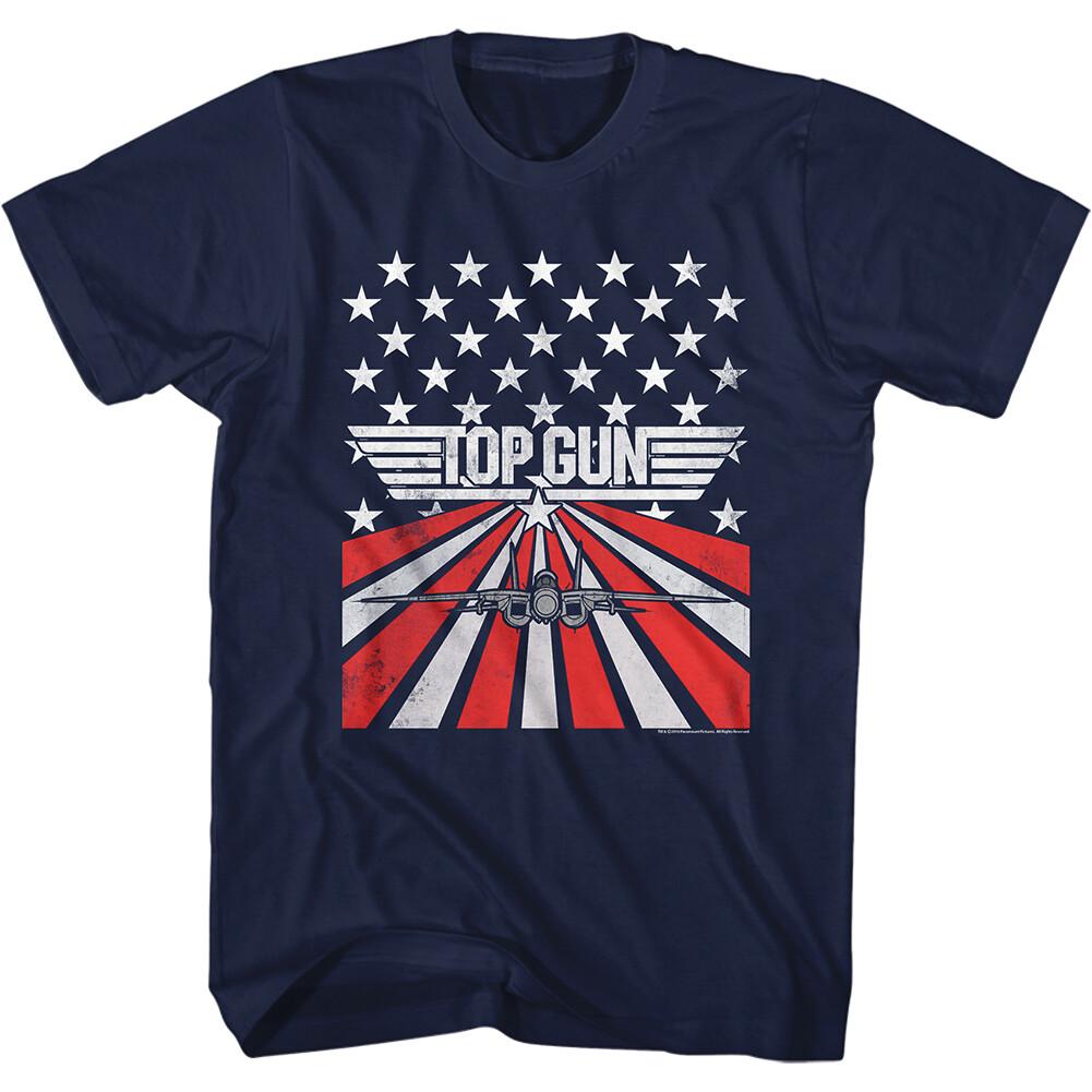 Top Gun Movie Logo F14 Fighter Jet America Flag Strip Men T Shirt XXXXL