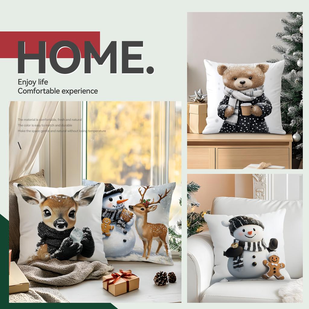 Winter Theme Cushion Pillowcase Printed Polyester 45X45Cm Throw Pillowcover Decorative Sofa Cushion Pillowslip Home Decor