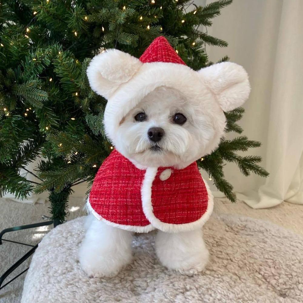 

Soft Pet Christmas Hooded Bibs Plush Ear Pet Christmas Cape Dog Christmas Cloaks Christmas Style A