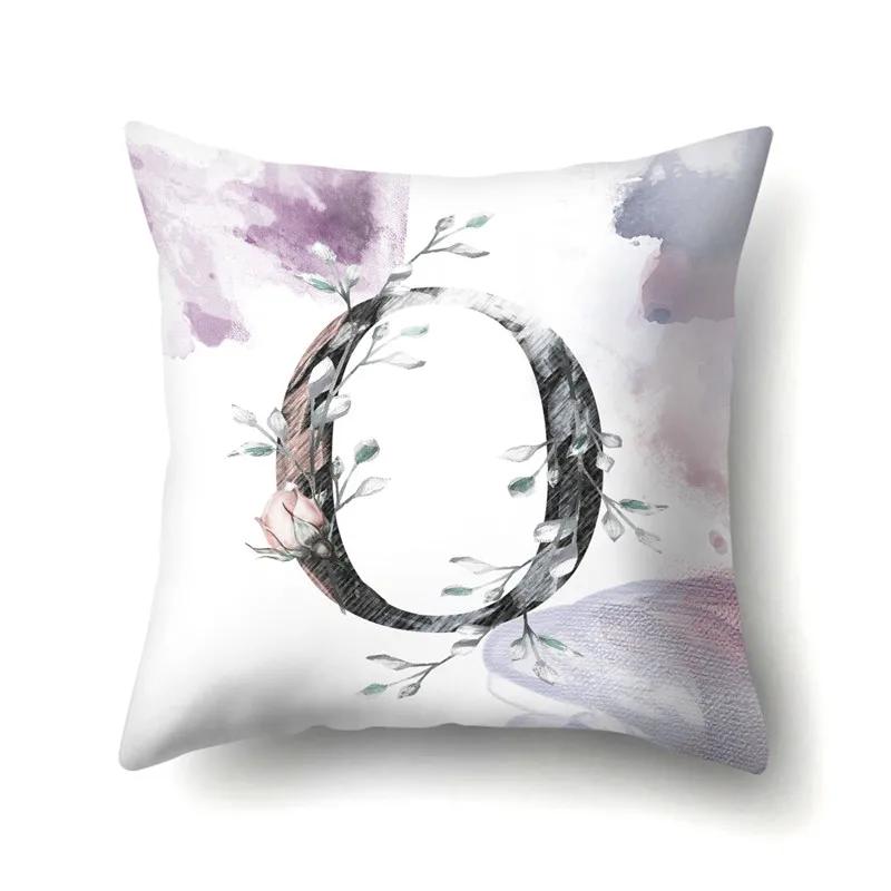 Decorative 26 Letters Polyester Pillow Case For Sofa Alphabet Flowers Printed Cushion Cover Case Home Decor Almofada 45X45Cm