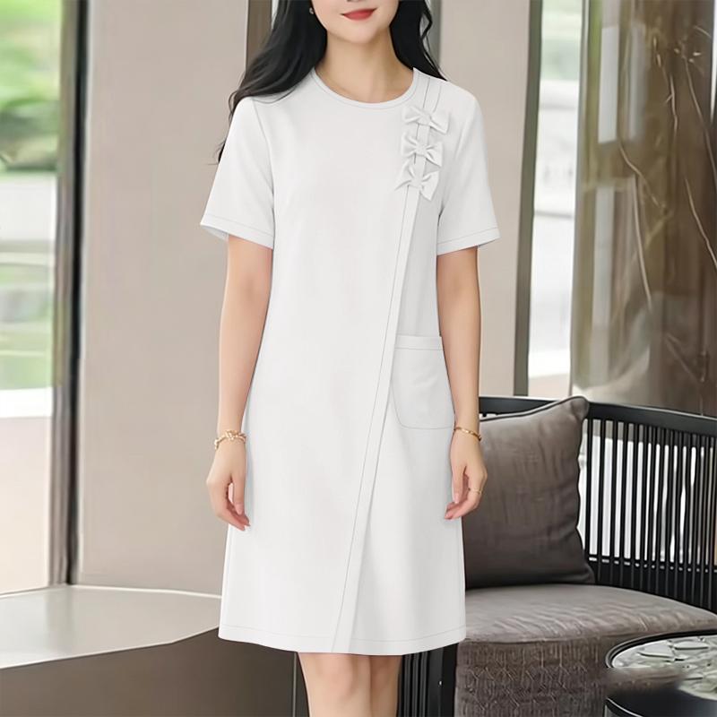 ZANZEA Women Bows Splice Summer Casual Round Neck Short Sleeve Dress