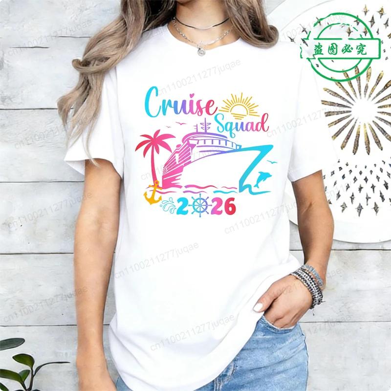 T-shirt Stampate Squadra Crociera 2026 Crociera di Compleanno in Famiglia T-shirt Harajuku da Donna Manica Corta Abbigliamento Femminile Top Tee Street