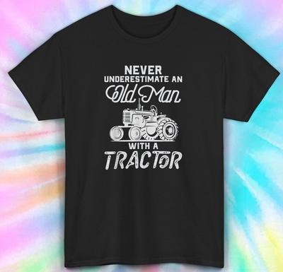 Old Man With A Tractor T-Shirt | Vintage Farmer Gift Tee | S-5XL