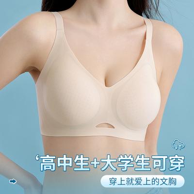 Summer Seamless Underwear Women's Thin Big Breasts Show Small Breasts Gather and Adjust the Shape of Soft Support Pull-up Bra