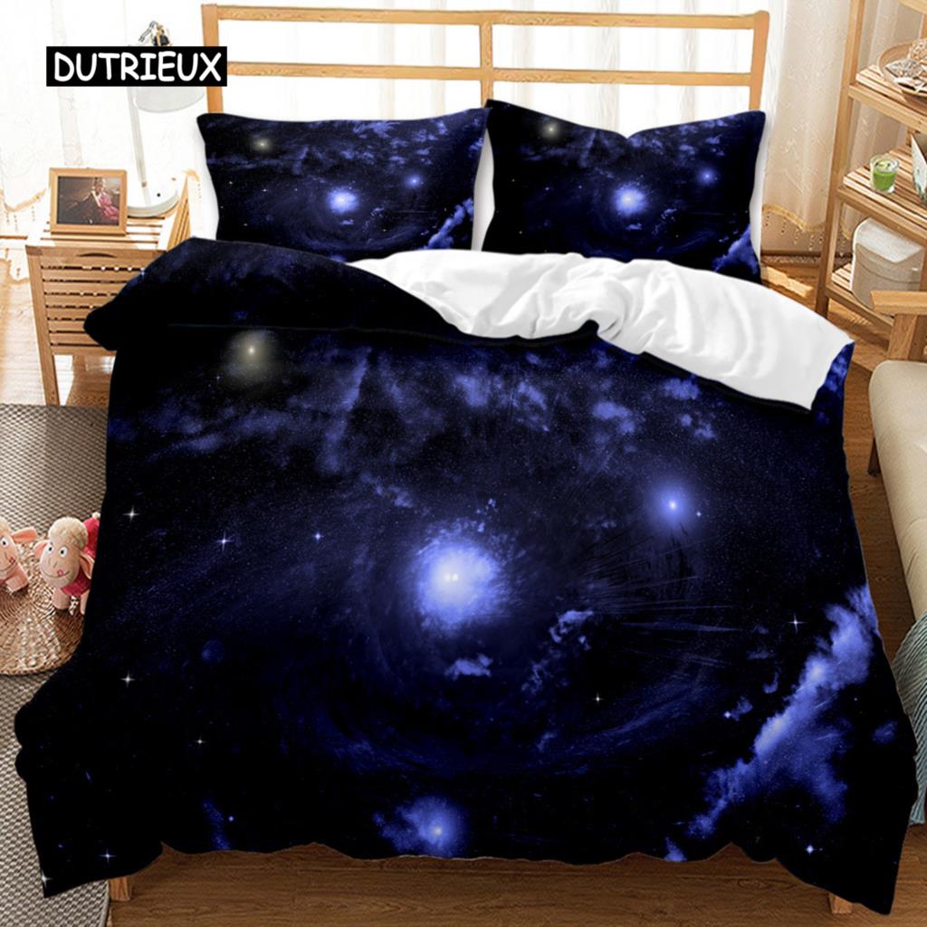 

Комплект пододеяльника «Звездное небо» размера кинг, зеленый, тема неба, абстрактная композиция, принт с концепцией космоса, полуторный полиэстеровый комплект постельного белья EU single(135x200cm)