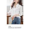 Women's White Lapel Blouse Hollow Out Lace Detail Long Sleeve Button Loose Casual Office Shirt