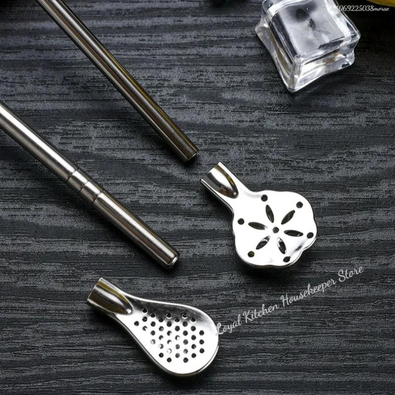 Detachable Bombilla Filter Straw Stainless Steel Straw Spoon Tea Filter Yerba Mate Straw Reusable Drinking Tools Bar Access
