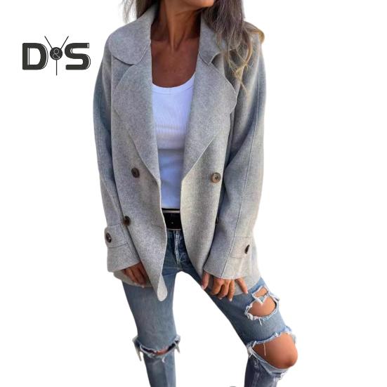 

Женское зимнее пальто с отложным воротником, однотонное, двухстороннее, шерстяное, двубортное, свободного кроя, пальто, теплое, с длинными рукавами, для поездок на работу, для свиданий, весна M серый