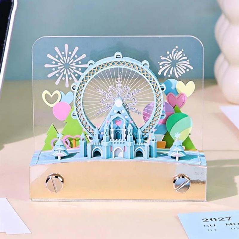 

Time Piece Calendar 2027 Desk Calendar With Led Light 3D Tear-Away Calendar Paper Carving Art Memo Pad Notepad Gift Home Decor A