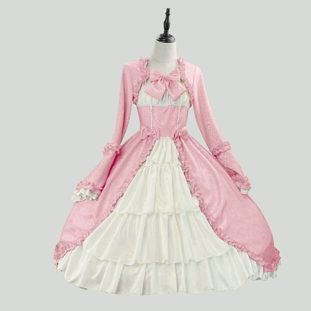 Gothic Medieval Dress For Women Vintage Ethnic Party Gown With Bow Tie For Spring
