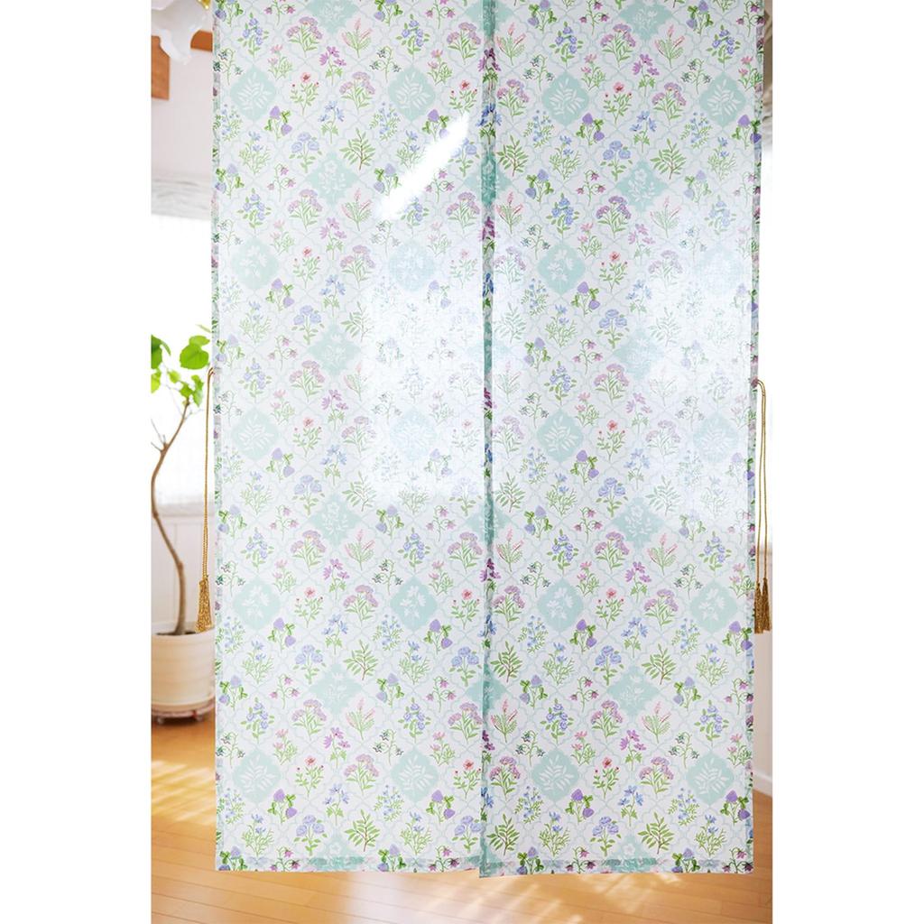 Tomo Corporation Noren Lace Flower Room Product Curtain, Pattern, Blue, Long, Divider, 100% Cotton, 85x150cm, Number 15625-870-343