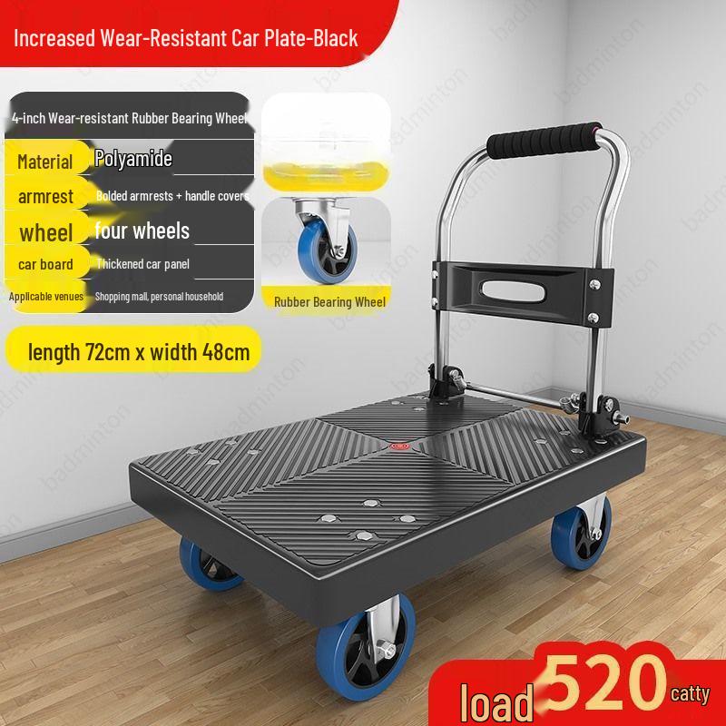 Compact Folding Silent Trolley: 4-Wheel Cart for Cargo, Household Moving, and Handling.