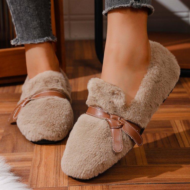 2025 New Fashion Anti-slip Thick Plush flat shoes Women Faux Fur Winter shoes Woman Slip On Warm Cotton Padded Shoes Female 465