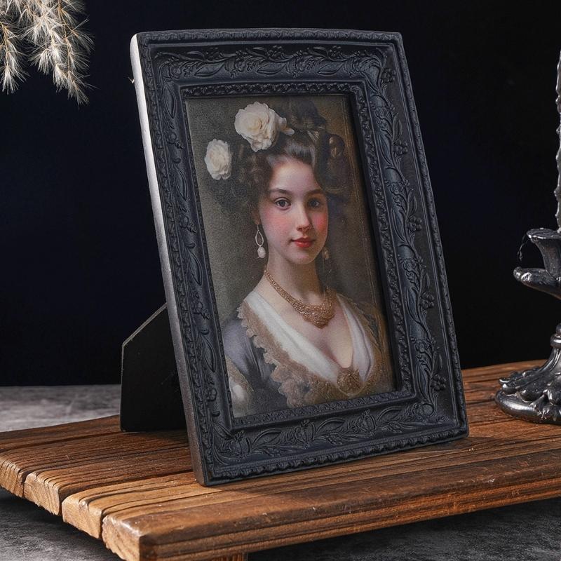 Artistic Resin Picture Frame With Detailed Florals Pattern Halloween Gothic Black Photo Frame Perfect For Party Decoration