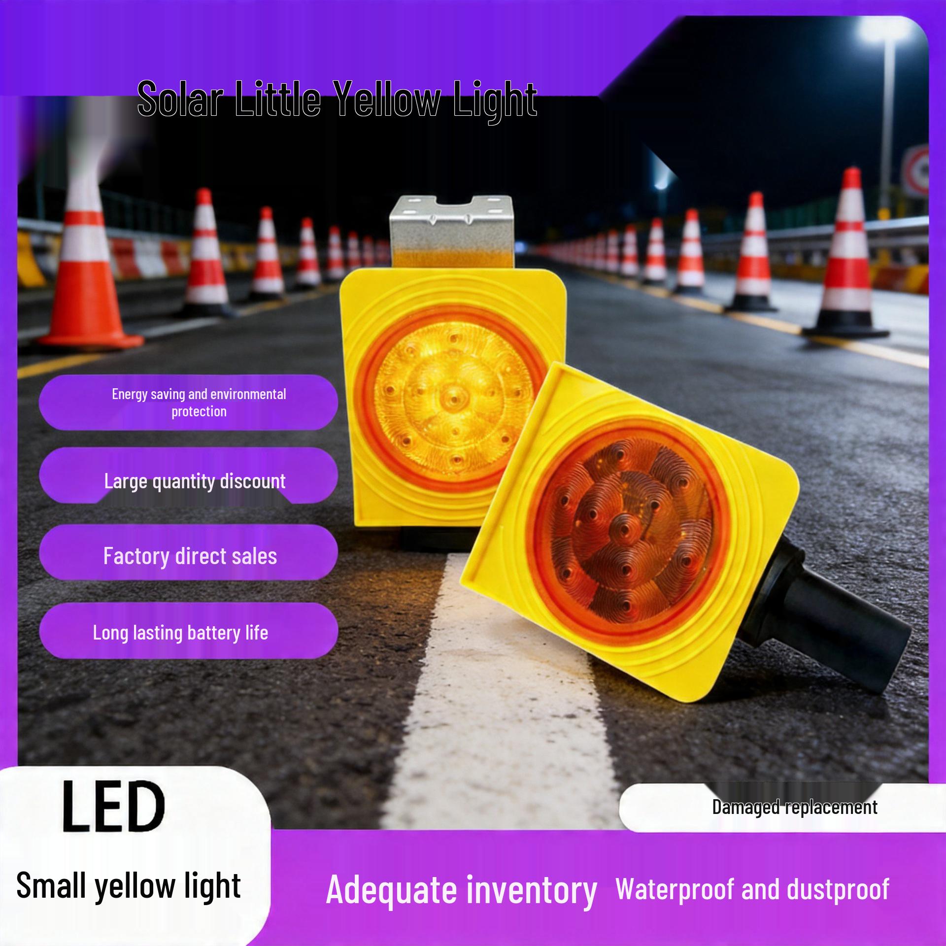 Solar Yellow LED Flashing Traffic Warning Light for Highway Guardrails Solar Asynchronous Iron Plate Yellow Light