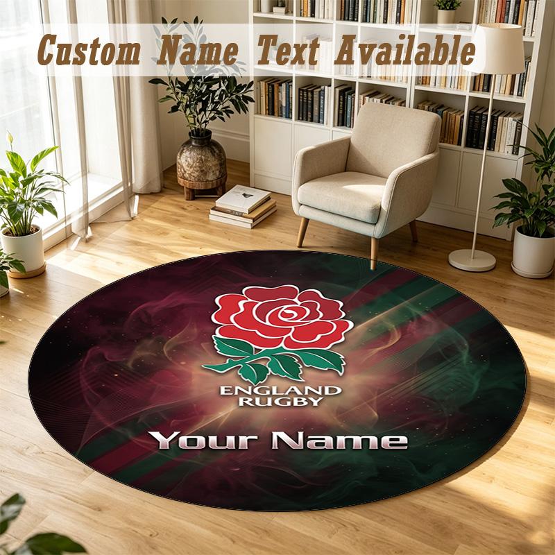 Round Rug Custom NameEngland Rugby Pattern Non Slip Carpet Home Floor Decor