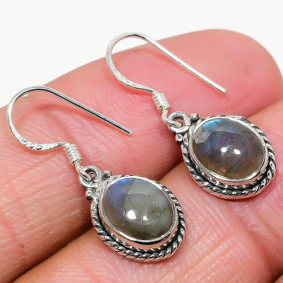 Natürlicher Labradorit Edelstein 925 Massiv Sterlingsilber Geschenk Ohrring 1.25" K7e60