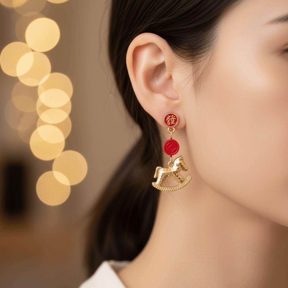 Cartoon Horse New Year Horse Earrings Fashion Jewelry Hook Piercing Red Pony Earrings Chinese Style Ear Decor