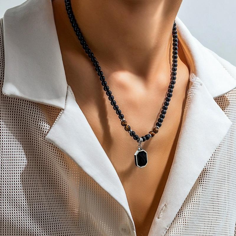 Collana Maschile Personalità Nicchia Sensazione di Lusso Ciondolo a Goccia Olio Catena Clavicola Catena Collo Collana con Pietra Occhio di Tigre Giallo