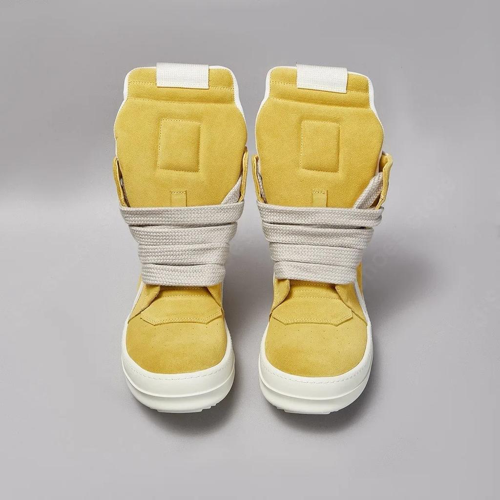 Brand Men Boots R-o Women Sneaker Yellow Suede Casual Shoes High Top Shoe Ankle Boot Leather Zipper Thick Sole Flat Sneaker