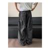 Women's Retro Washed Cargo Pants - Multi-Pocket, Distressed, Loose Fit, Wide-Leg, Pleated with Drawstring.