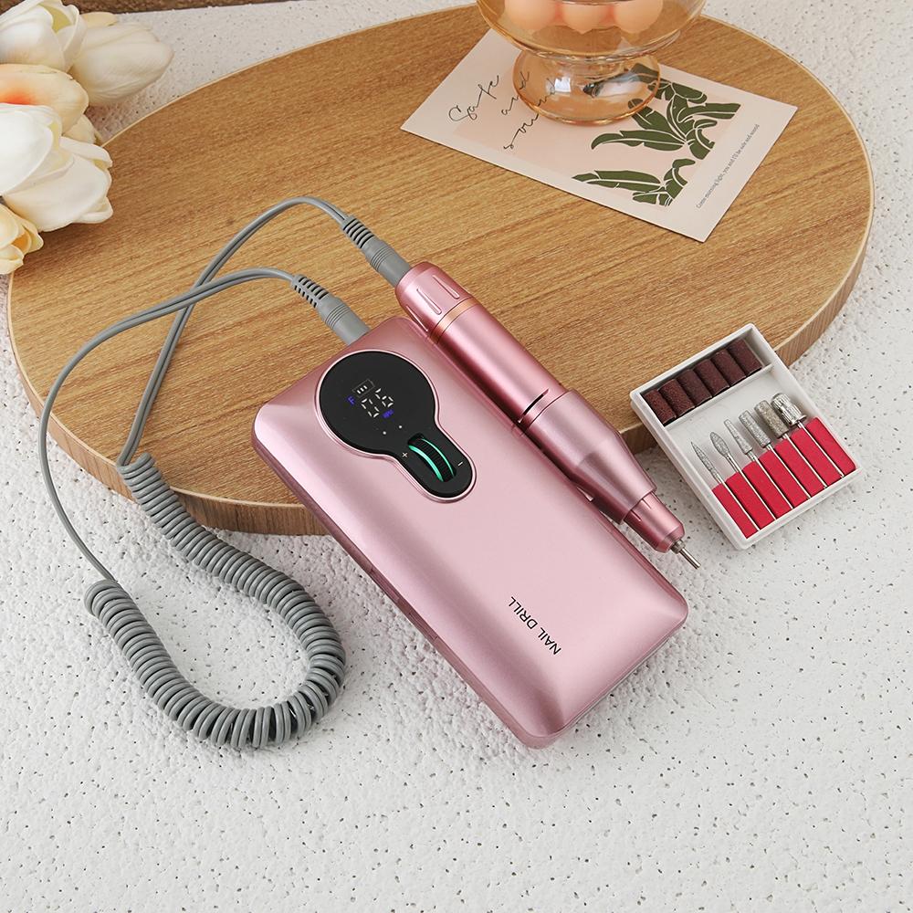 

Электрическая дрель для ногтей, 35000 об/мин, профессиональные фрезы для гелевых ногтей, перезаряжаемая портативная пилочка для маникюра, инструмент розовый