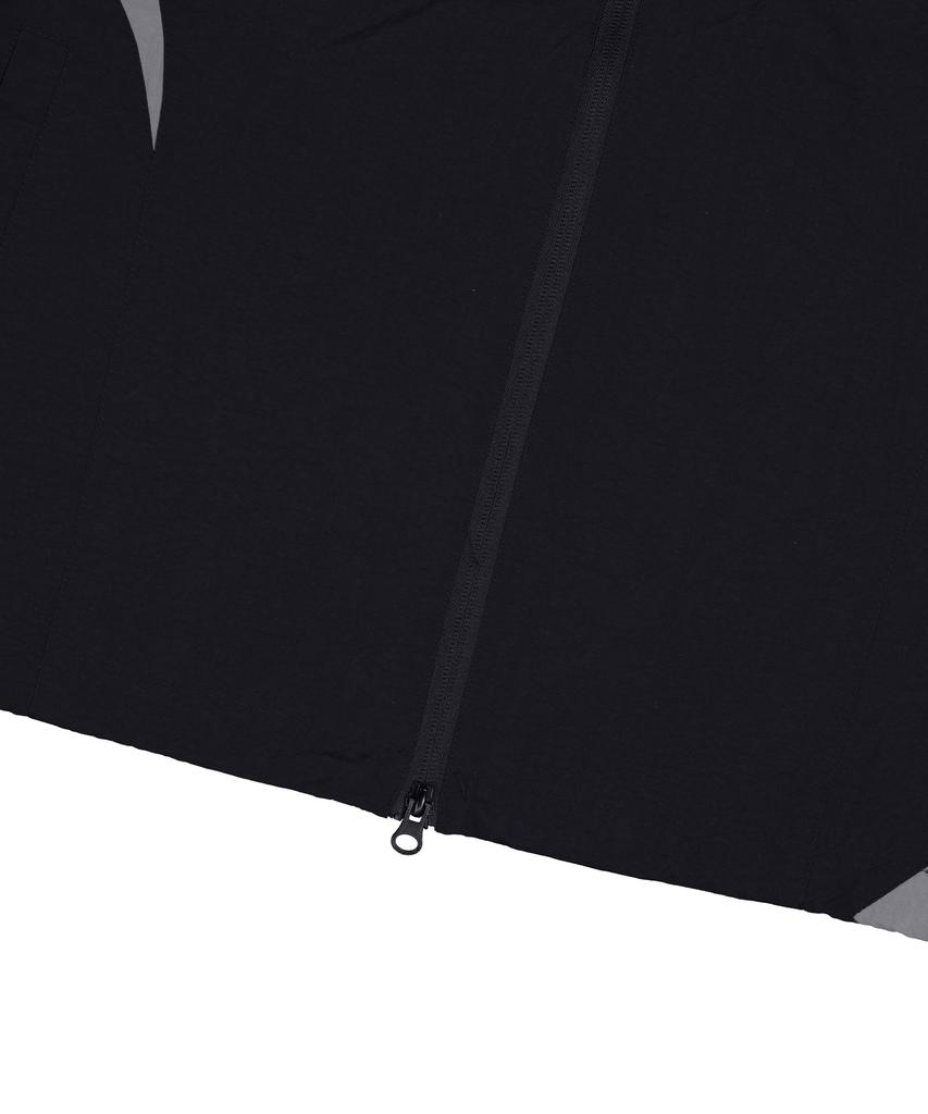 STANDARDERROR 87-Stan267 Nylon Shoulder Track Color Block Curved Hood Windbreaker Black