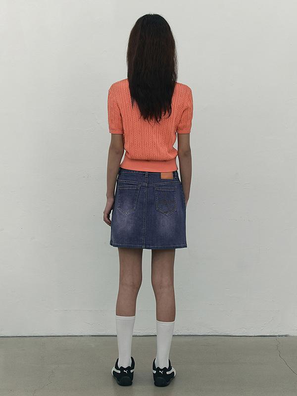 Kirsh Cherry Denim Pleated Mini Skirt [Blue]