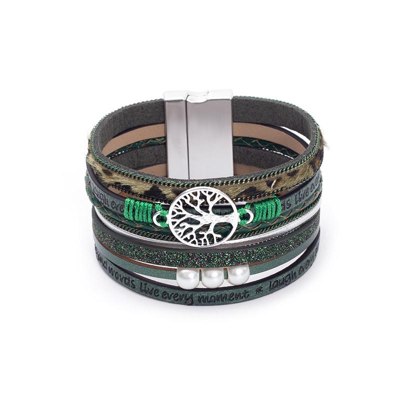 Classic Hand-woven Leather Bracelet Hollow Tree of Life Multi-layer Leather Bracelet European and American Charm Jewelry