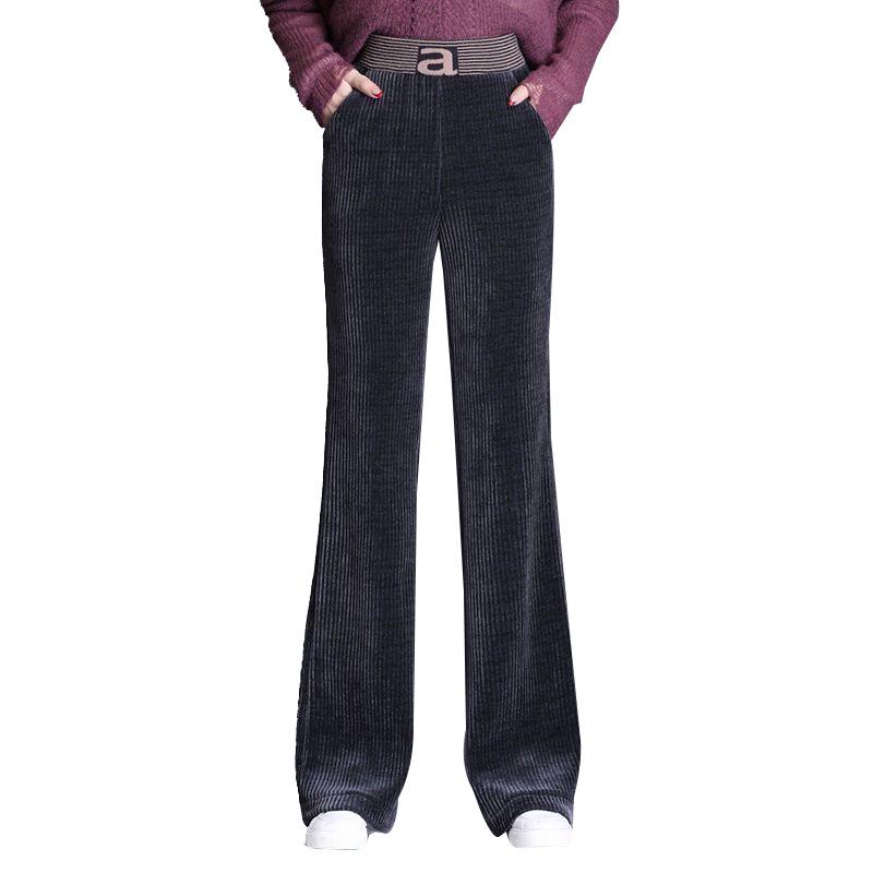 Dámské manšestrové kalhoty s vysokým pasem a širokými nohavicemi s fleecem - Pohodlné, volný střih pro podzim a zimu.