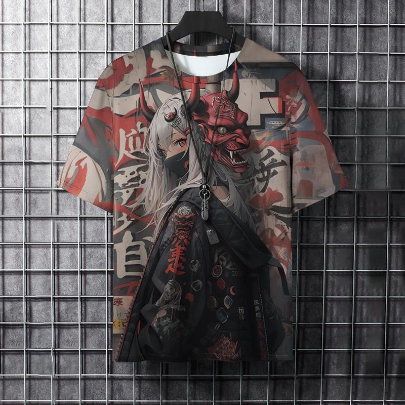 Pánské tričko s 3D potiskem a kresleným zvířecím potiskem, stylové, s grafickým potiskem a samurajskými tetováními, trendy, ležérní, Harajuku, streetwear, hip hopové tričko.