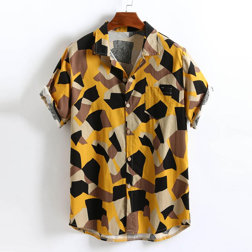 Shirts for Men Multicolor Lump Polo Blouse Short Sleeve Tops Casual Business Hawaiian Henley Shirt