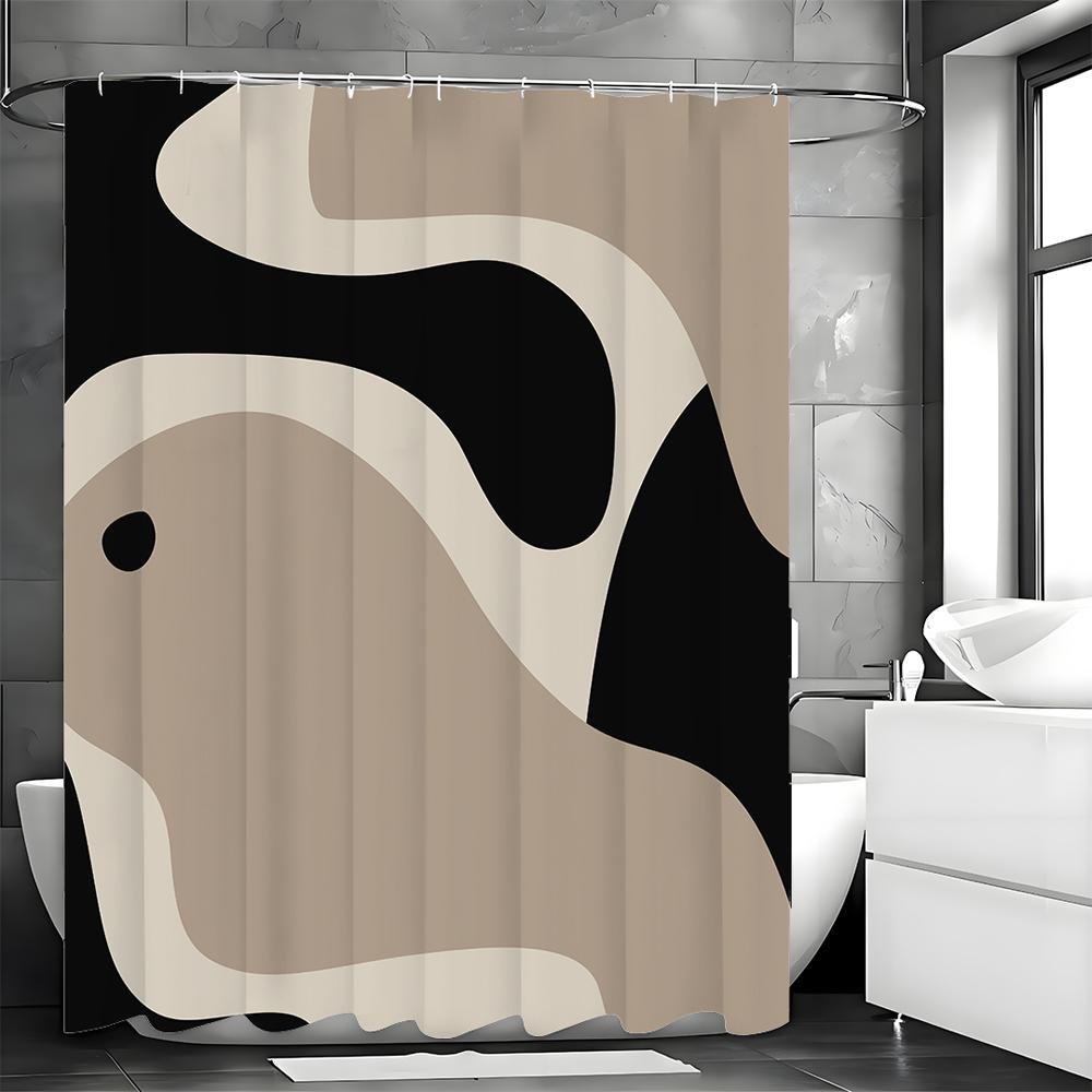 Fluid Modern Geometric Black Brown Shower Curtain, Bathroom Decorative Shower Curtain, Waterproof Shower Curtain with Hooks