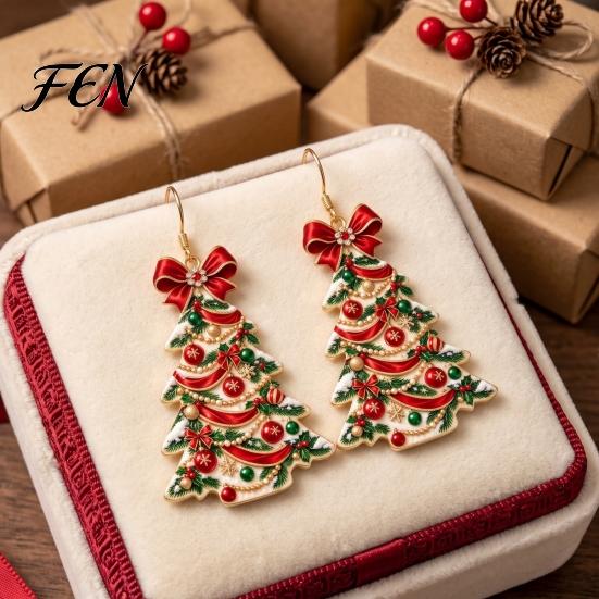 Holiday Party Jewelry Christmas 2D Acrylic Earrings, Colorful Tree Dangle Earrings with Bow Decorative Decor, Lightweight Drop Jewelry, Decorations