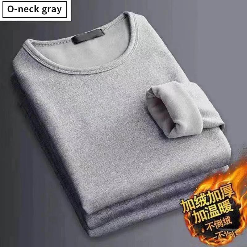Herren Plüsch Thermisches Langarm T-Shirt Unterhemd Rundhals Shirt Mode Plus Samtgefüttertes T-Shirt
