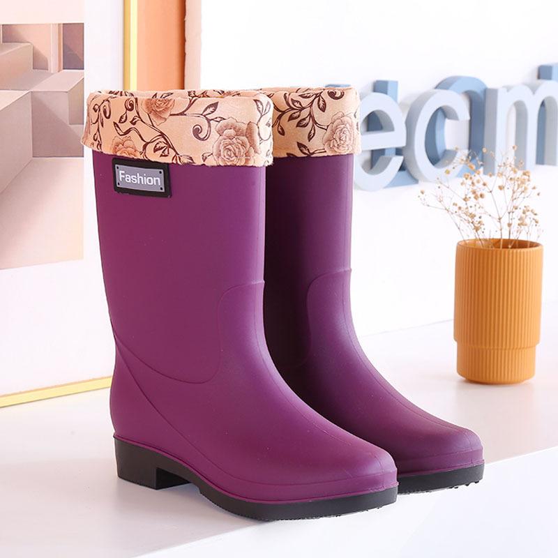 Waterproof Rain Shoes Women's Winter Mid-tube Work Rubber Shoes Warm Fashion Water Boots Rain Boots Water Shoes Adult Non-slip Kitchen