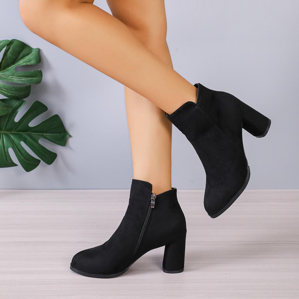 Fashion Women Ankle Boots Large Size Fashion Pointed Shoes for Women Side Zipper Stretch Middle Heel Short Boots Women Botas De Mujer