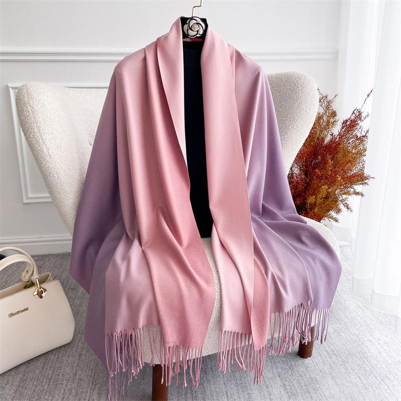 Fashion Solid Cashmere Warm Scarf for Women New Design Pashmina Winter Double Color Shawl Wraps Bufanda Tassel Blanket Poncho