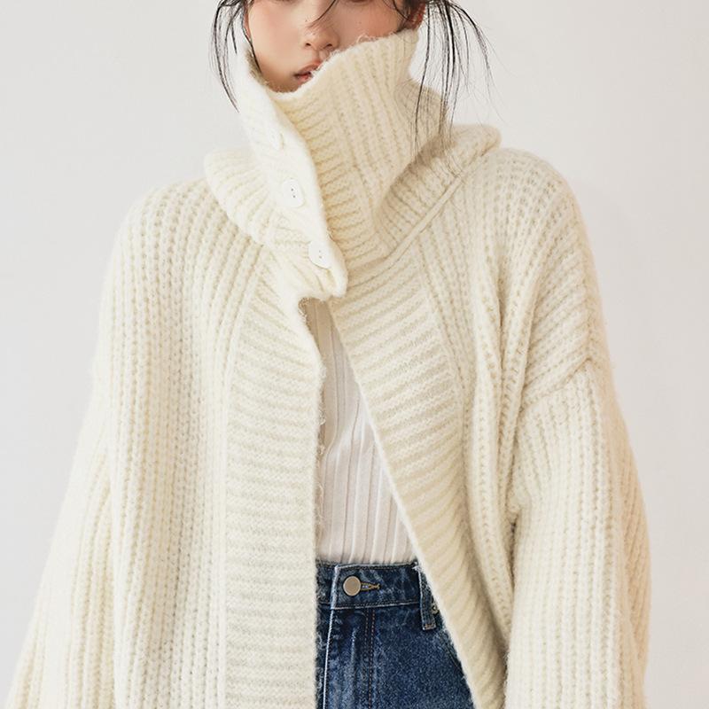 Herbst Frühling Cardigan Mäntel Damen Unifarben Langarm Locker Vintage Gestrickt Sanft Knöchellang Temperament Damen Streetwear