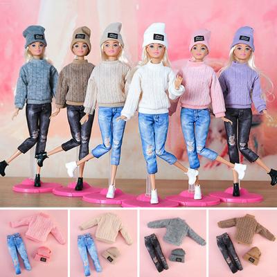 Oyuncak Bebek Giysileri Trendy Mini Kompakt Kazak Uzun Kollu Süslemeleri Bebek Kumaş 11 Inç Bebek Takım Elbise Şapka Hediye