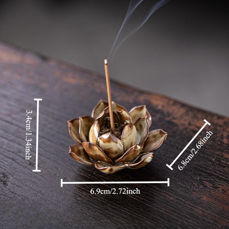 

1pcs Creative Handmade Incense Holder Lotus Plate Burner Home Indoor Retro Base Ceramic Ornament Safe Material