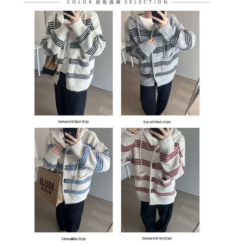 Striped Cozy Hoodie Sweater - Soft Korean-Style Cardigan for Autumn/Winter
