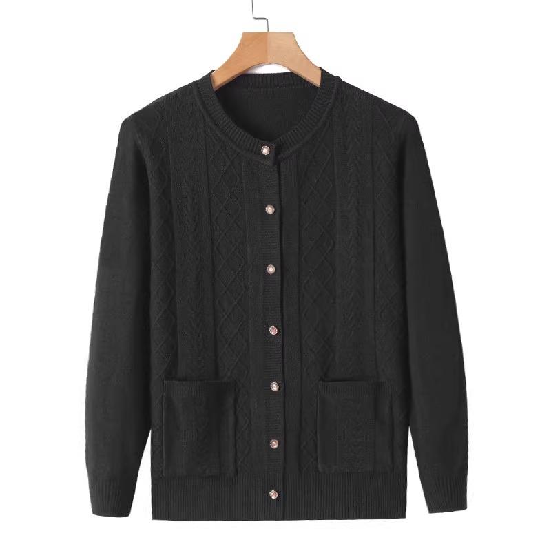 Dámské měkké pletené svetry pro ženy středního věku a starší, jaro, podzim, jednobarevné, elegantní kardiganová bunda, svrchní oděv, topy, matka