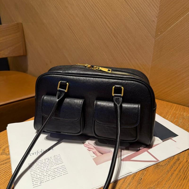 

Leather Women s Bag Tote Large Capacity Single Shoulder Armpit Foreskin Double Casual Handbag 29x11x17 чёрный