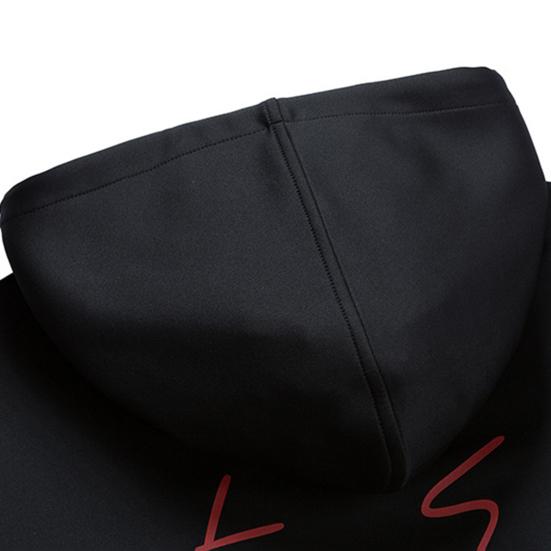 Men Autumn Hoodie Solid Color Letter Pattern Hooded Hat Long Sleeves Loose Streetwear Elastic Cuff Warm Winter Hoodie Men Clothes