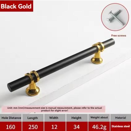 12 Pcs Modern Zinc Alloy Black Gold Door Handles Kitchen Cabinet Handles Solid Drawer Knobs Fashion Furniture Handle Hardware