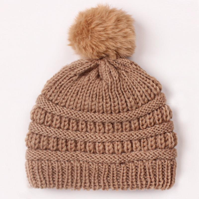 

New baby knitted pullover hat, children s autumn and winter hairball warm hat, baby wool hat
